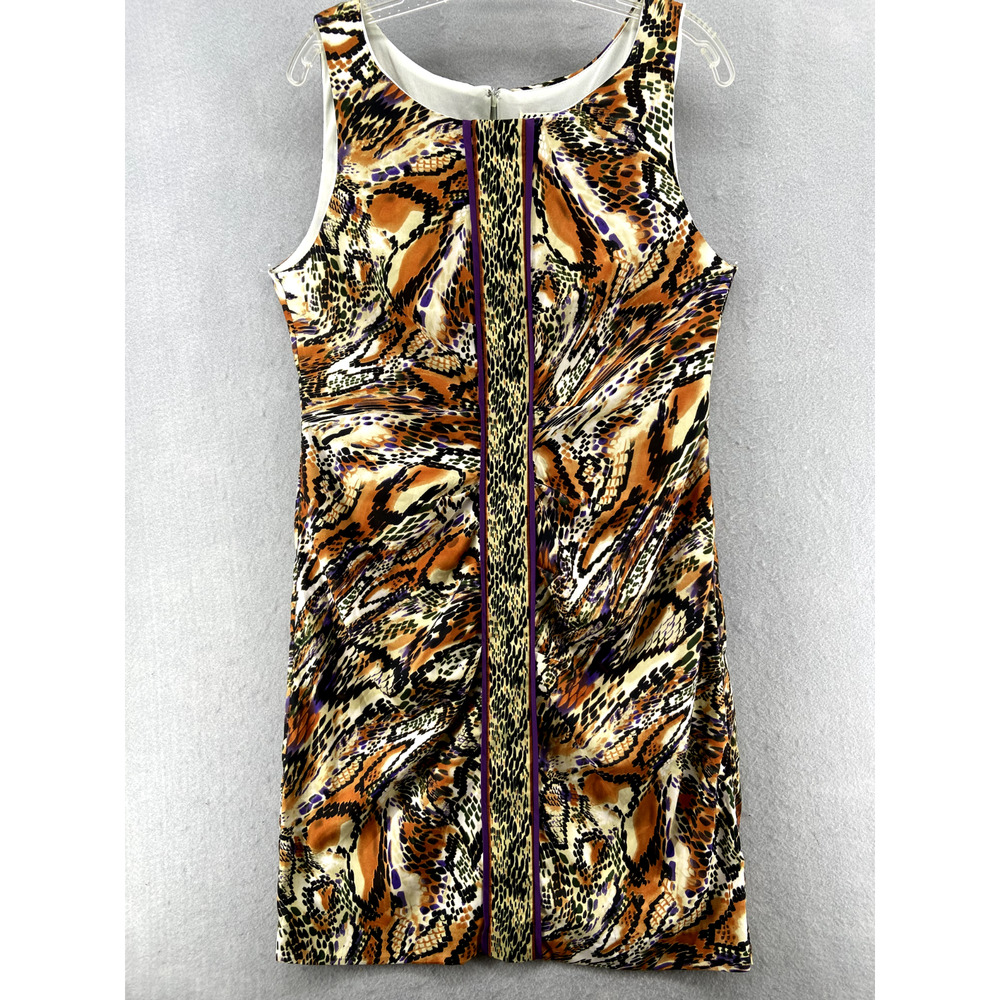 ICE Dress Womens Size 14 Brown Animal Print Multicolor Sleeveless Lined Contrast